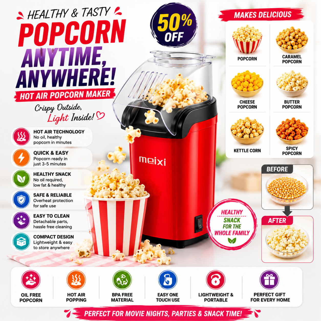 Kitchen Essentials Mini Hot Air Popcorn Maker Machine.